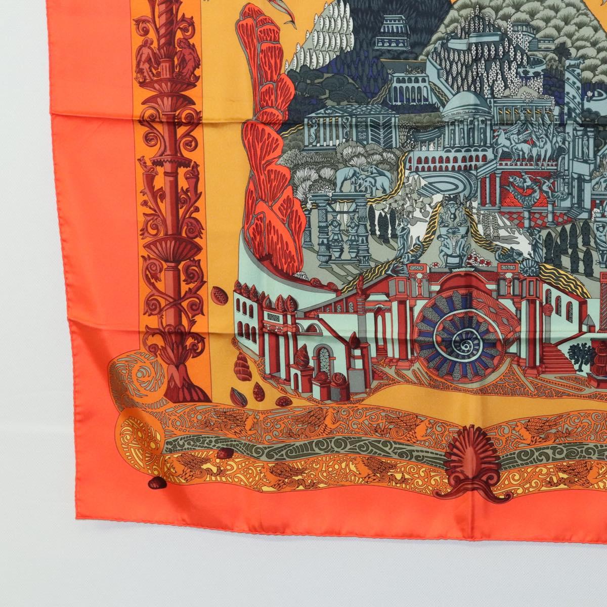 HERMES Carre 90 Scarf ""L'Atlantide"" Silk Orange Auth EC513