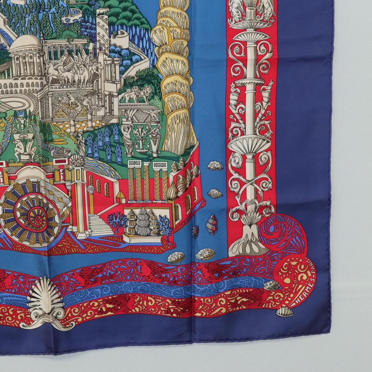 HERMES Carre 90 Scarf ""L'Atlantide"" Silk Blue Auth EC514