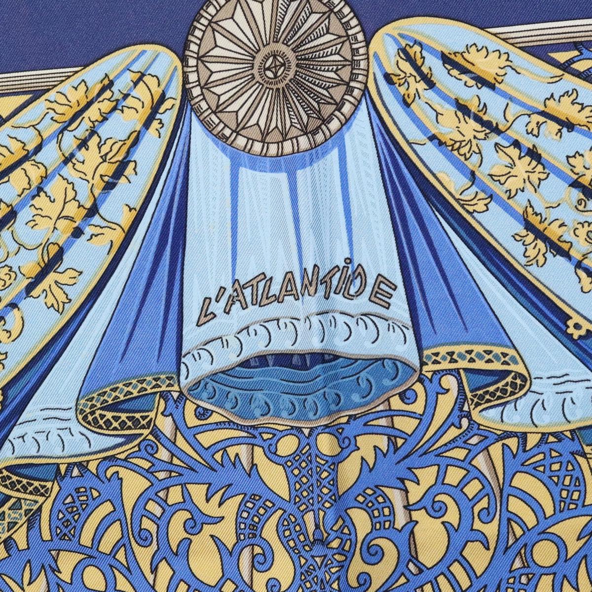 HERMES Carre 90 Scarf ""L'Atlantide"" Silk Blue Auth EC514