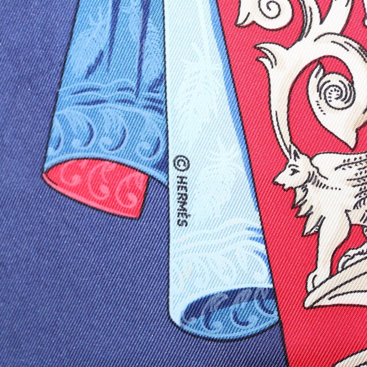 HERMES Carre 90 Scarf ""L'Atlantide"" Silk Blue Auth EC514