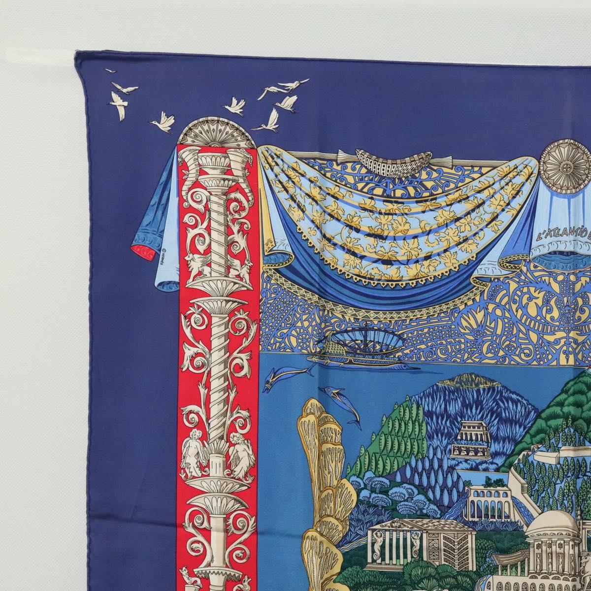 HERMES Carre 90 Scarf ""L'Atlantide"" Silk Blue Auth EC514