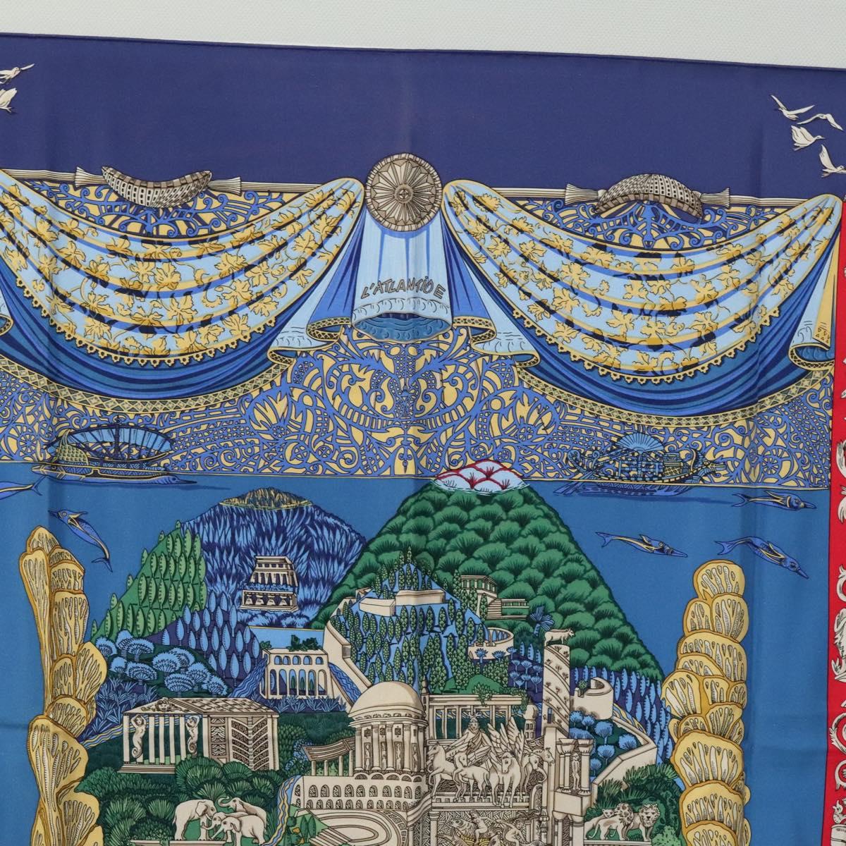 HERMES Carre 90 Scarf ""L'Atlantide"" Silk Blue Auth EC514