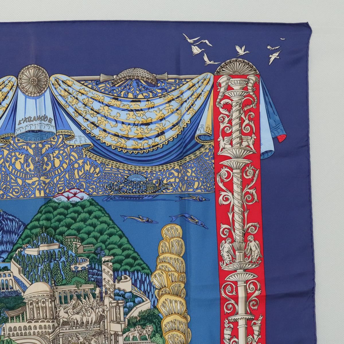 HERMES Carre 90 Scarf ""L'Atlantide"" Silk Blue Auth EC514
