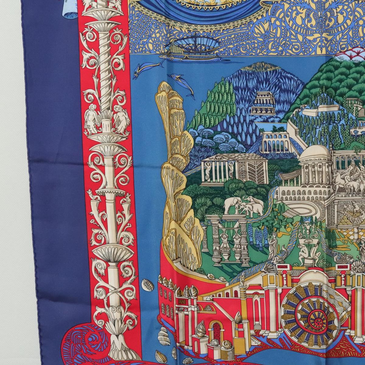 HERMES Carre 90 Scarf ""L'Atlantide"" Silk Blue Auth EC514