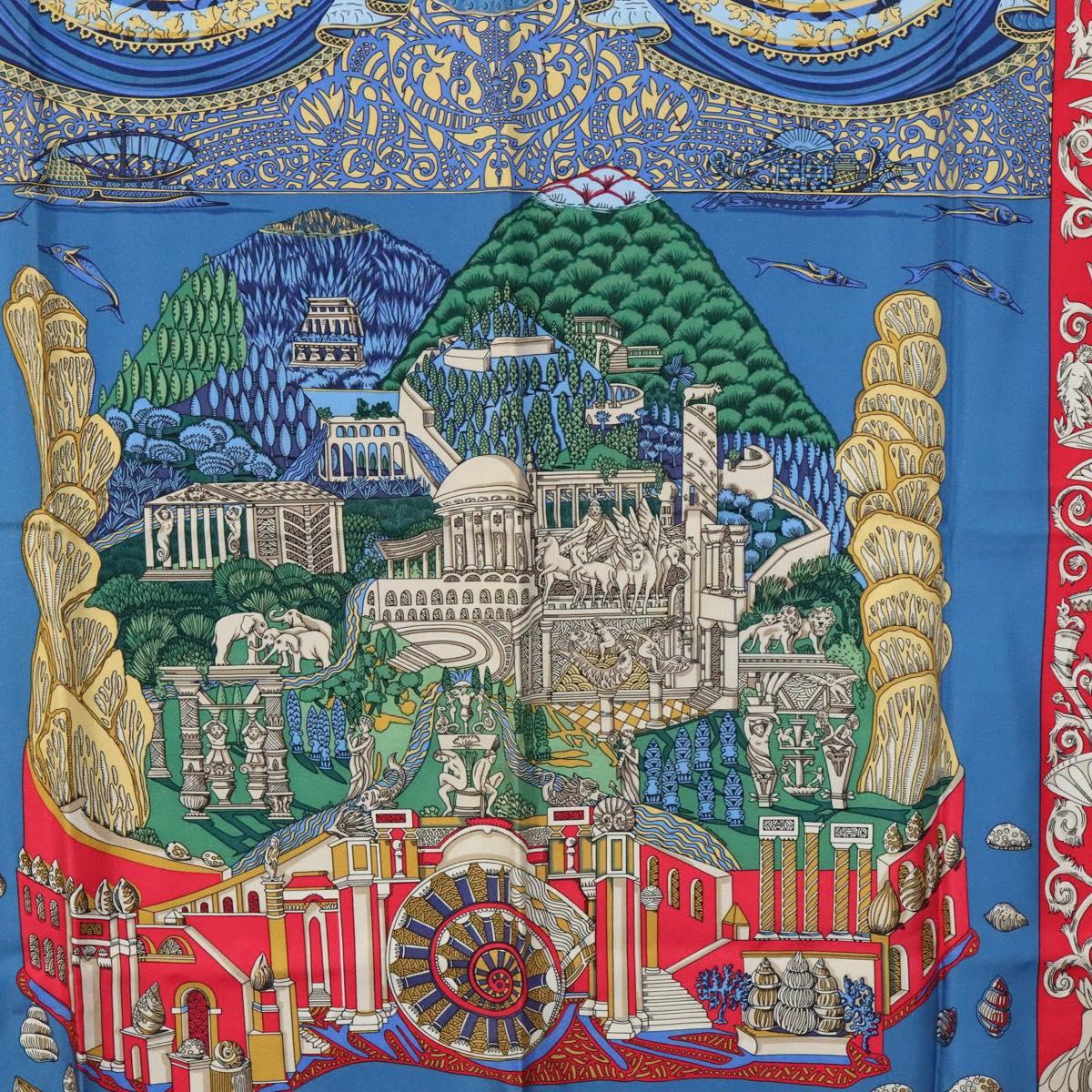 HERMES Carre 90 Scarf ""L'Atlantide"" Silk Blue Auth EC514