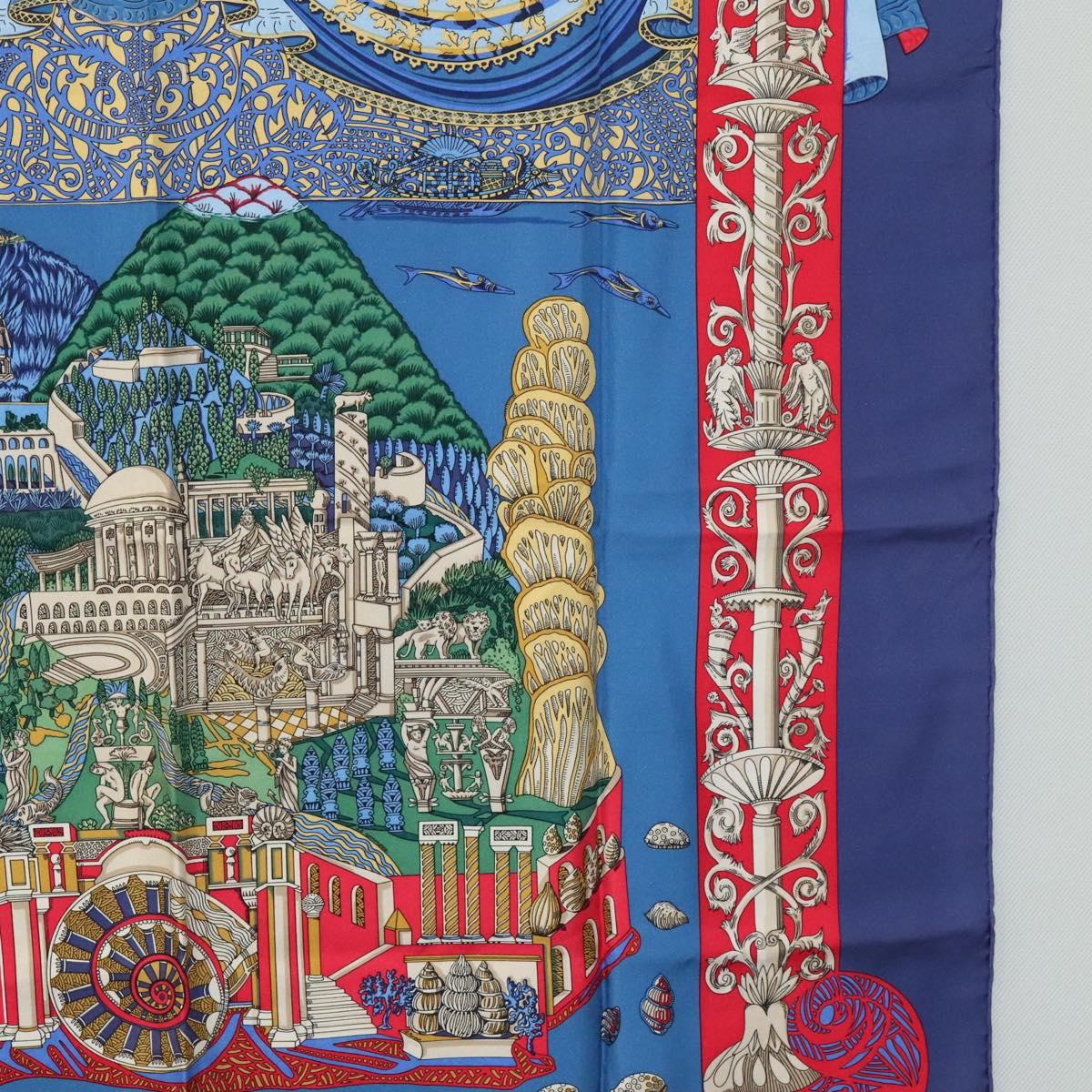 HERMES Carre 90 Scarf ""L'Atlantide"" Silk Blue Auth EC514