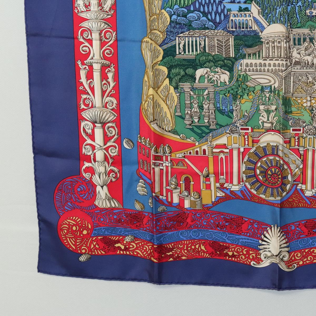 HERMES Carre 90 Scarf ""L'Atlantide"" Silk Blue Auth EC514