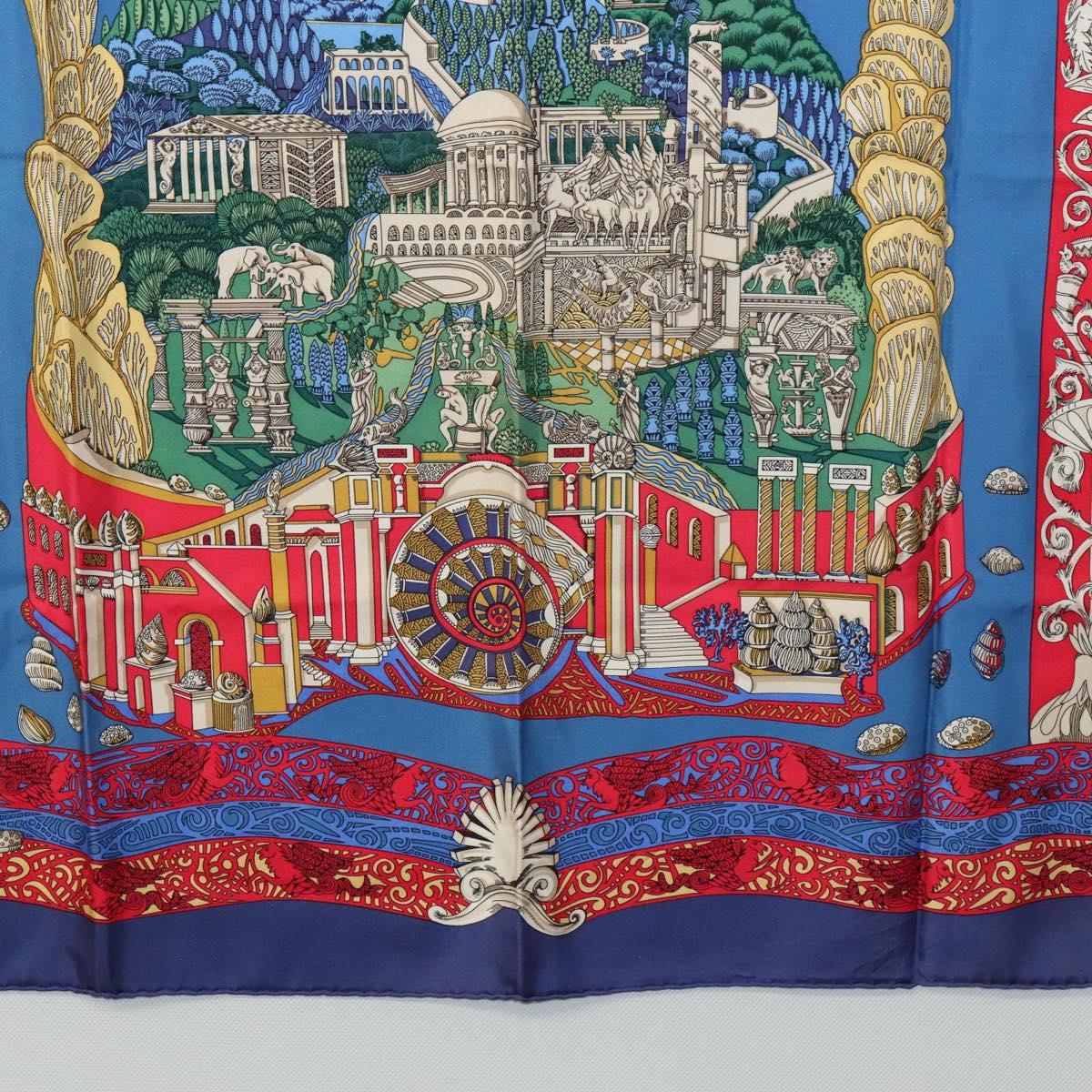 HERMES Carre 90 Scarf ""L'Atlantide"" Silk Blue Auth EC514