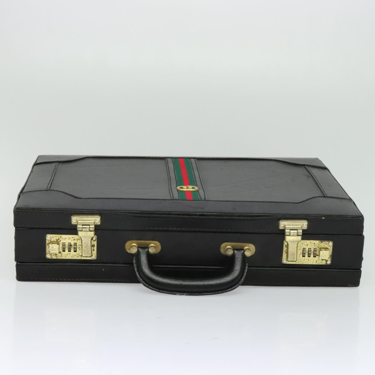GUCCI Web Sherry Line Attache case Hand Bag Leather Red Black Green Auth EC515