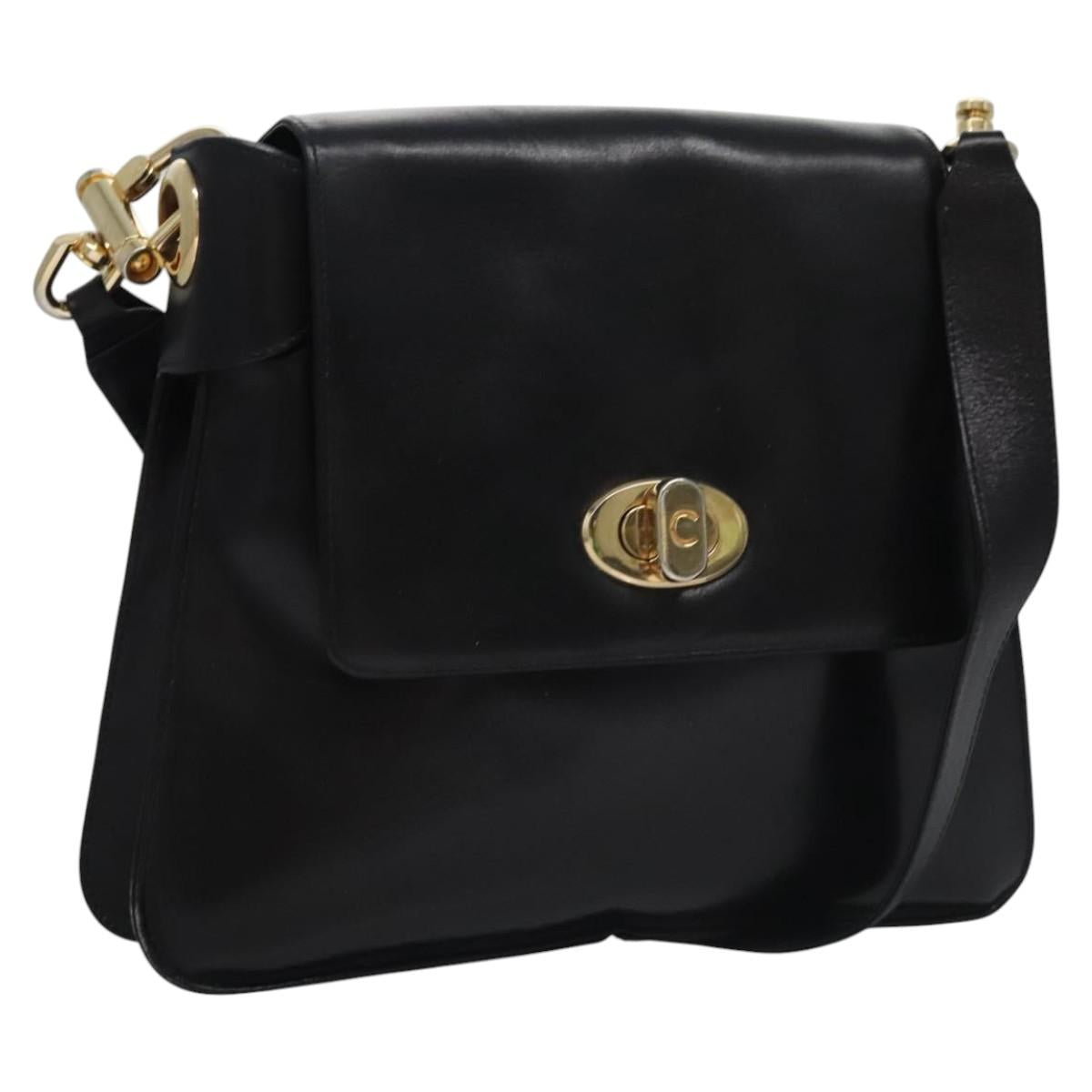 CELINE Shoulder Bag Leather Black Gold Auth EC517