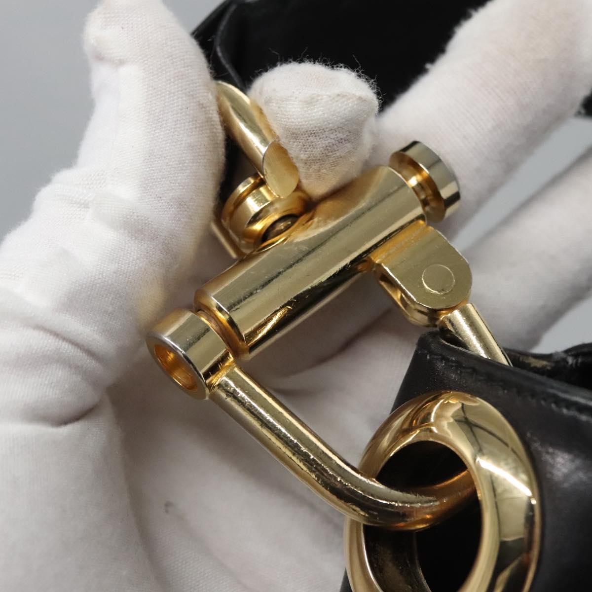 CELINE Shoulder Bag Leather Black Gold Auth EC517