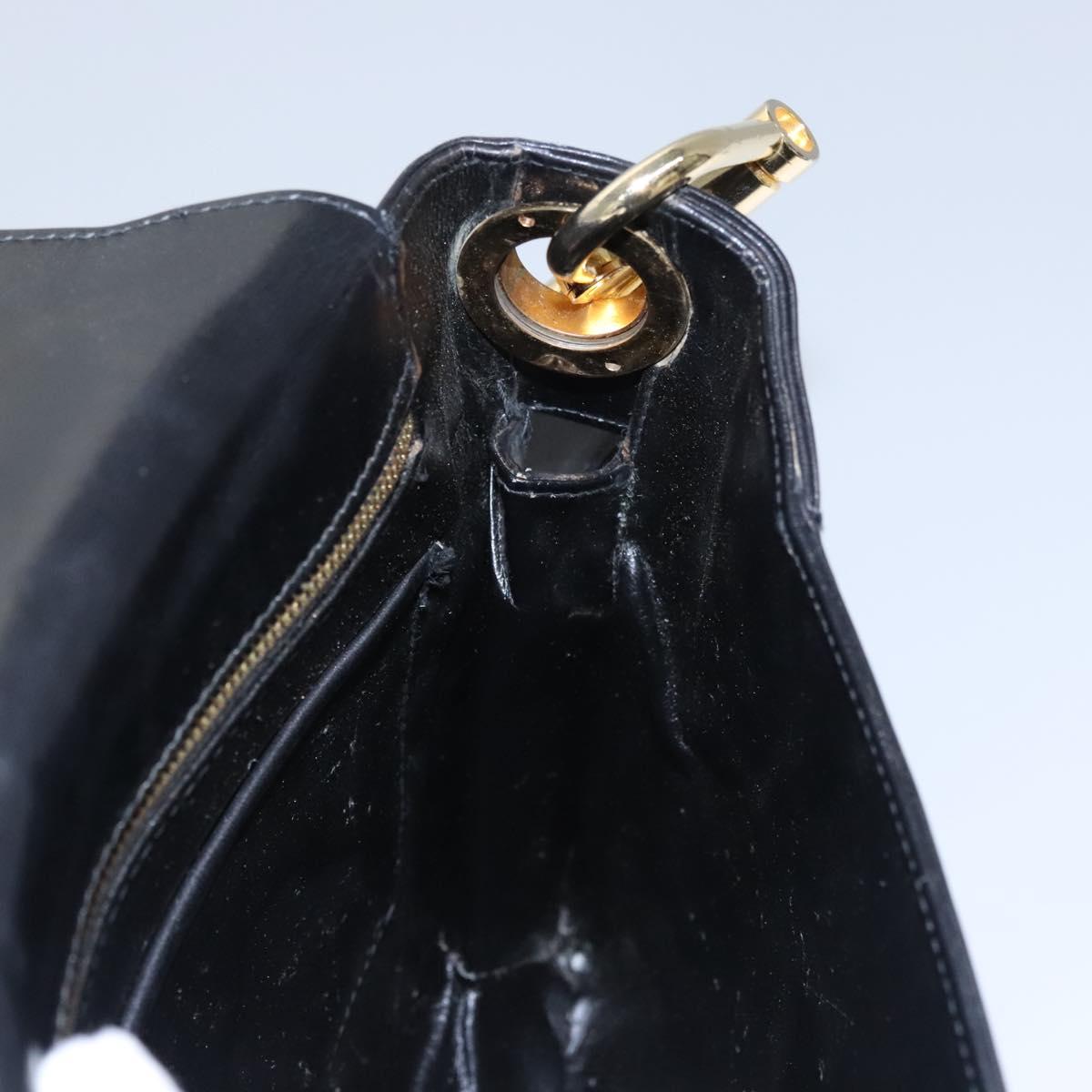 CELINE Shoulder Bag Leather Black Gold Auth EC517