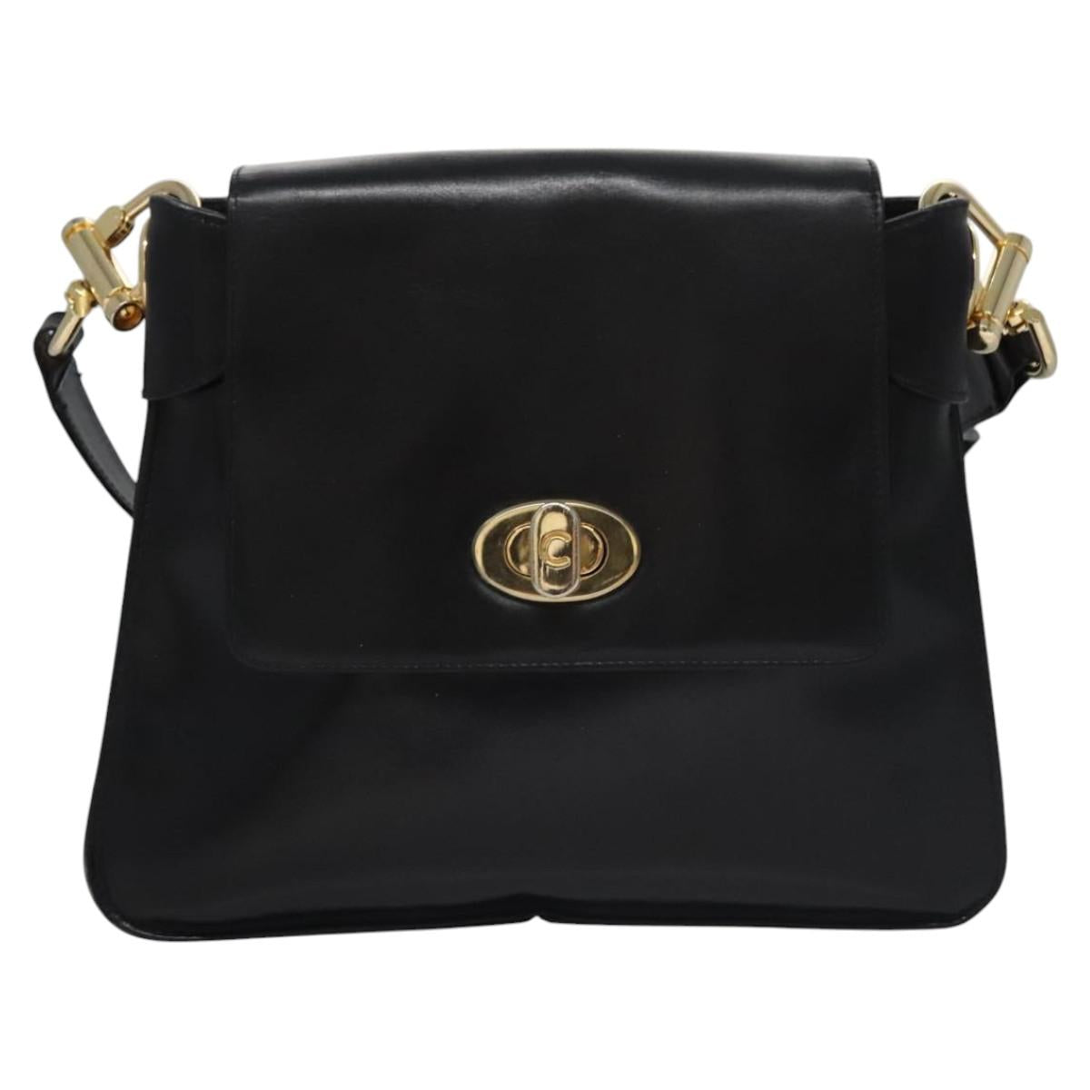CELINE Shoulder Bag Leather Black Gold Auth EC517