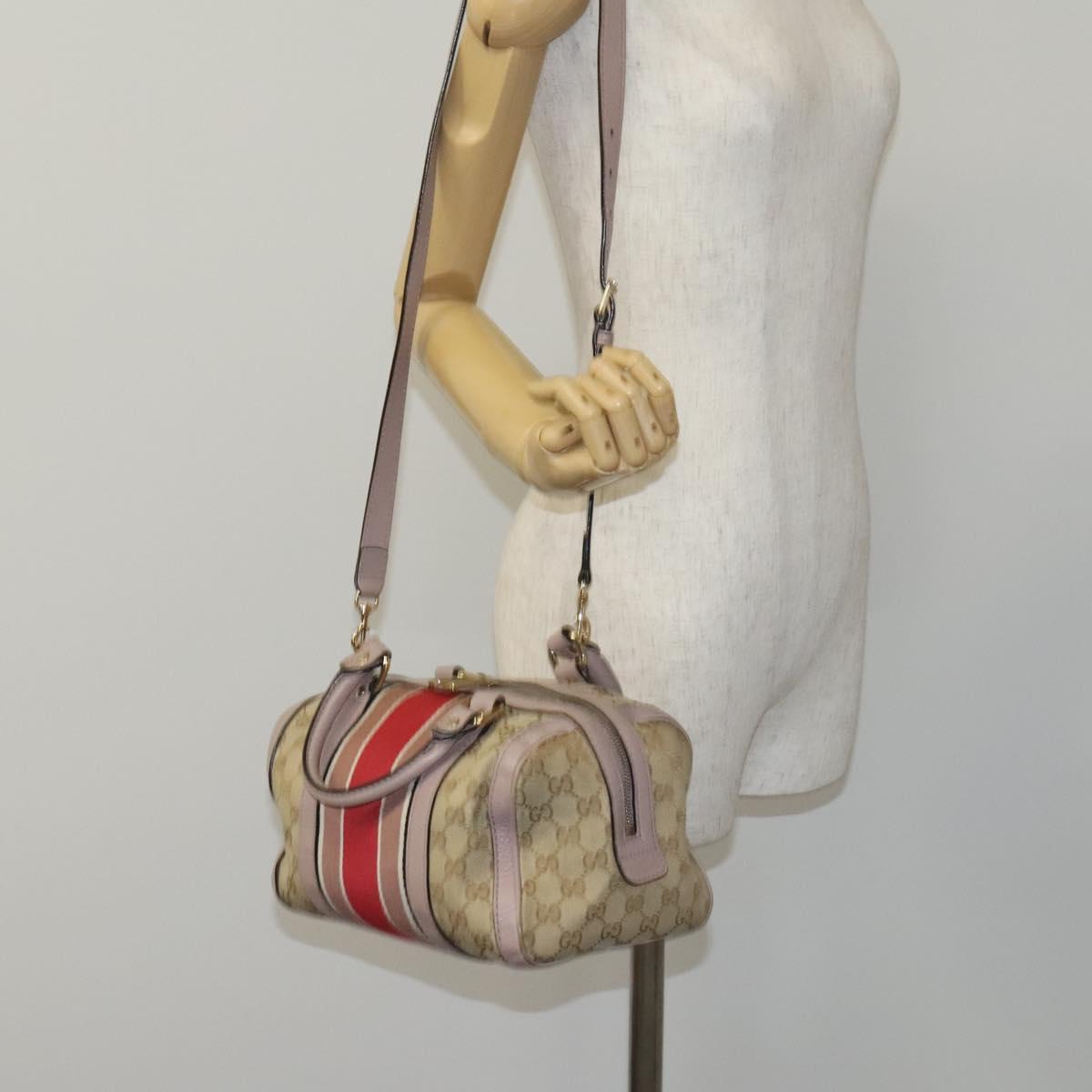 GUCCI GG Canvas Sherry Line Boston Bag 2way Beige Pink Red 269876 Auth EC526