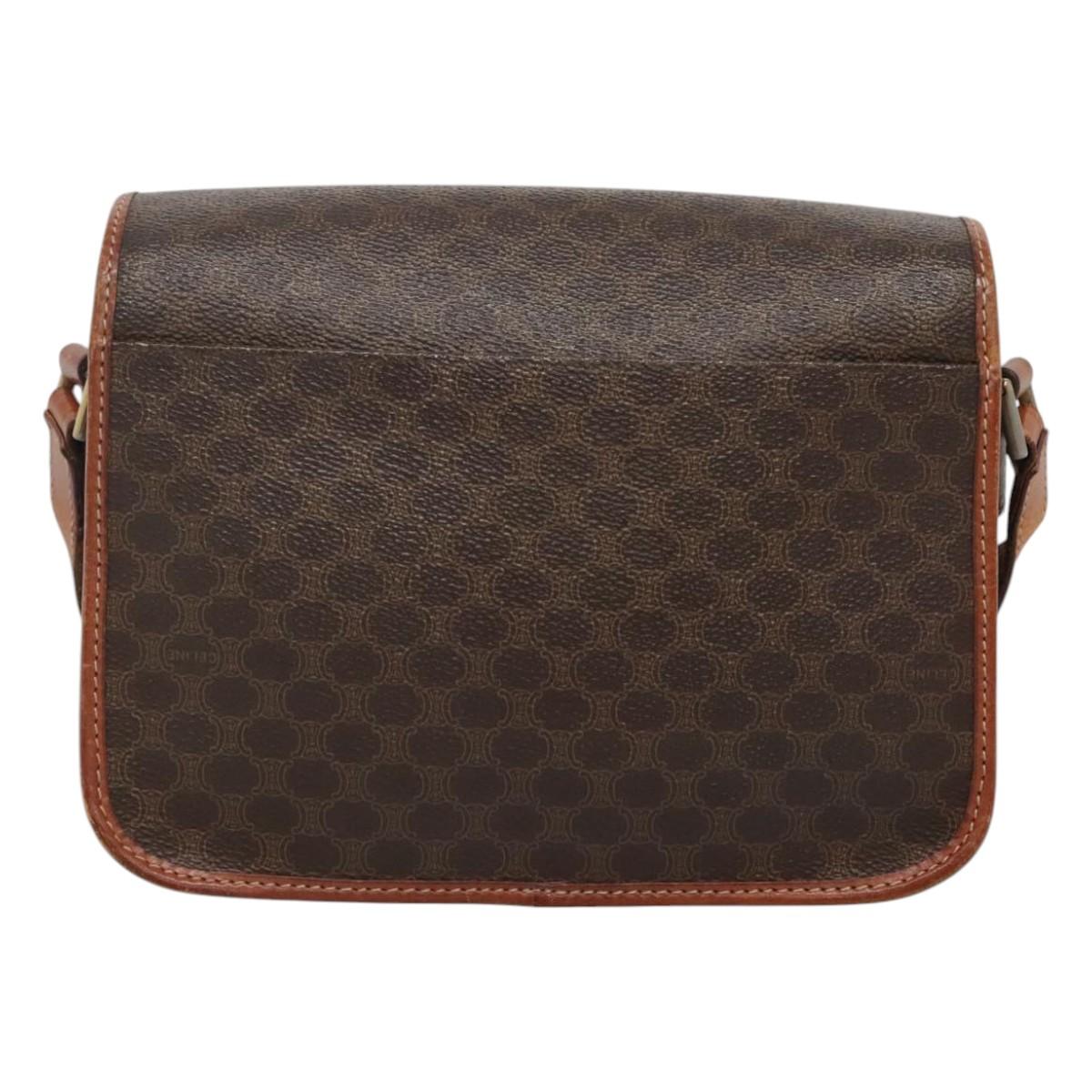 CELINE Macadam Canvas Circle Shoulder Bag PVC Leather Brown Gold Auth EC528