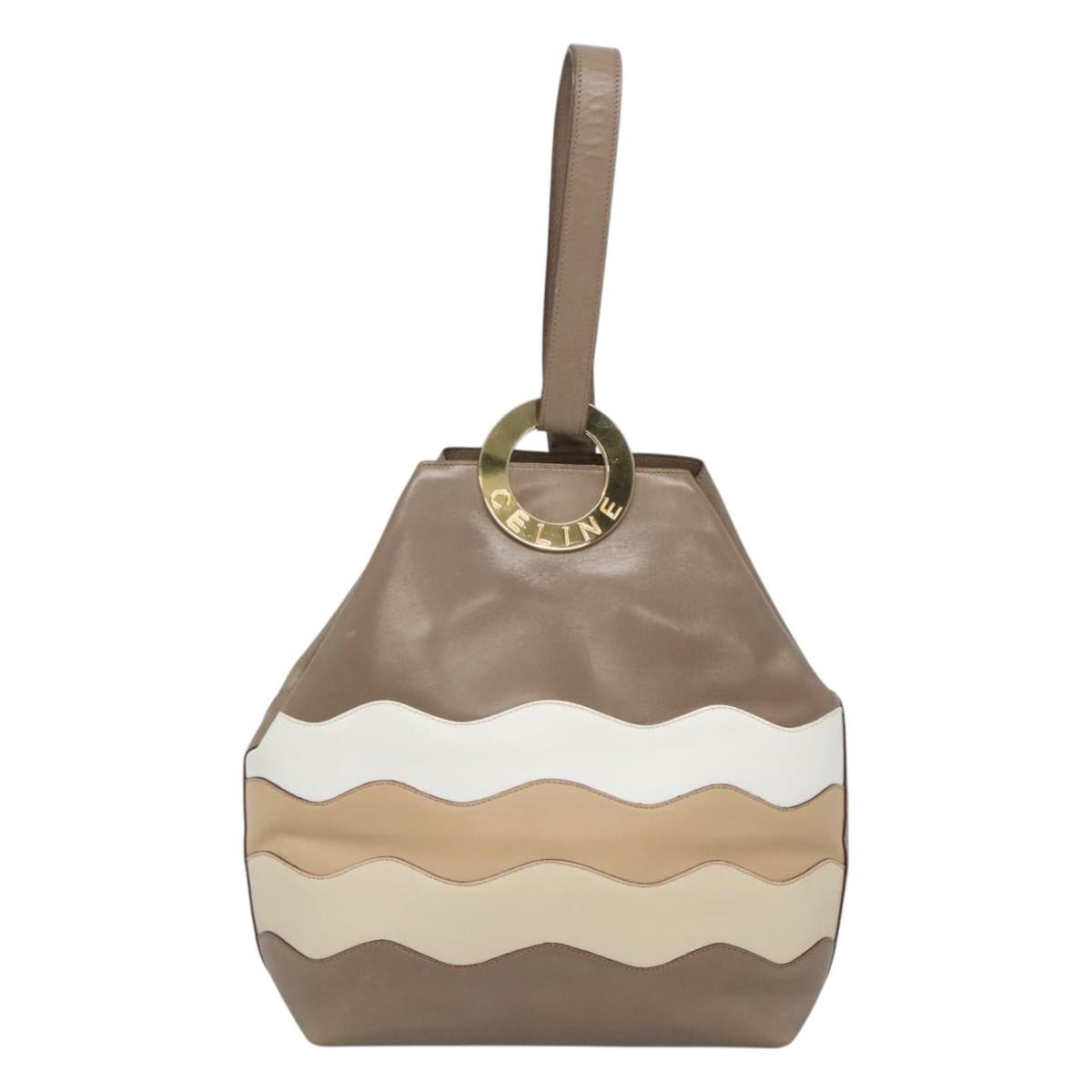 CELINE Shoulder Bag Leather Brown Gold Auth EC529