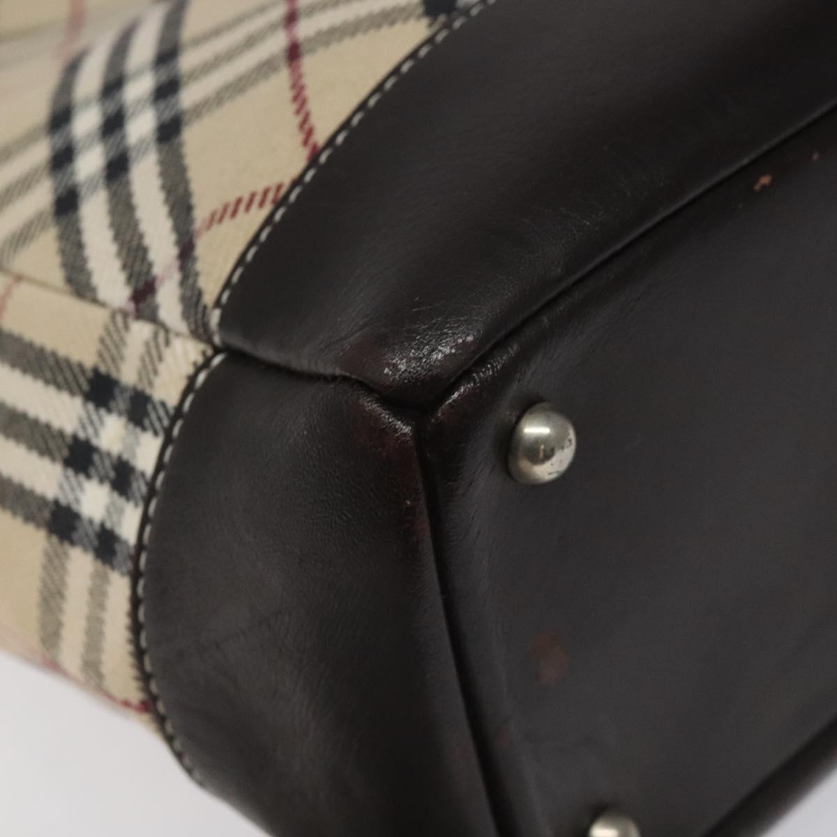 BURBERRY Nova Check Blue Label Hand Bag Canvas Leather Beige Auth EC545
