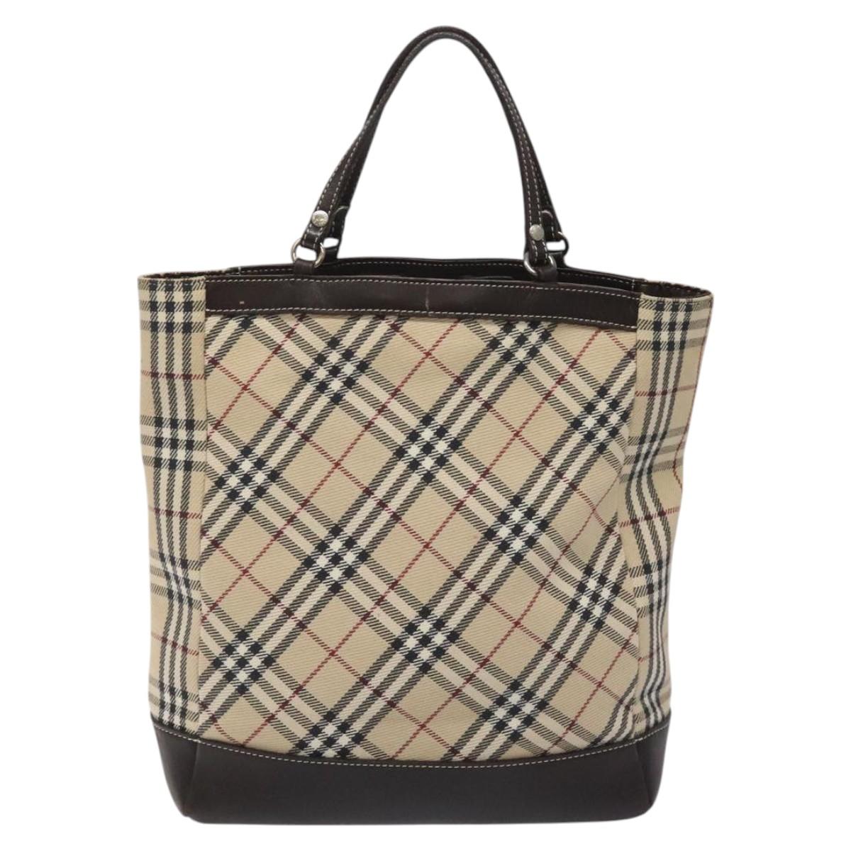 BURBERRY Nova Check Blue Label Hand Bag Canvas Leather Beige Auth EC545