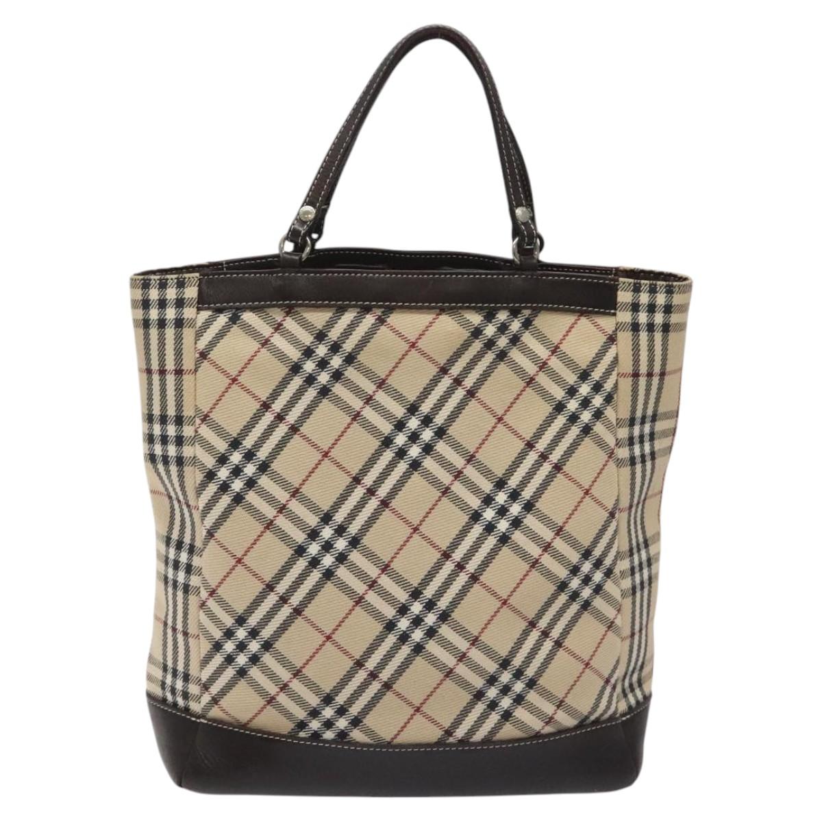 BURBERRY Nova Check Blue Label Hand Bag Canvas Leather Beige Auth EC545