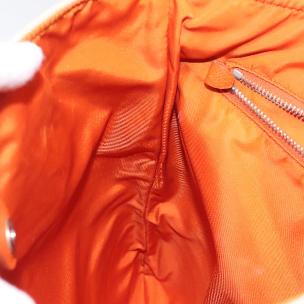 PRADA Hand Bag Canvas Beige Silver Auth EC559