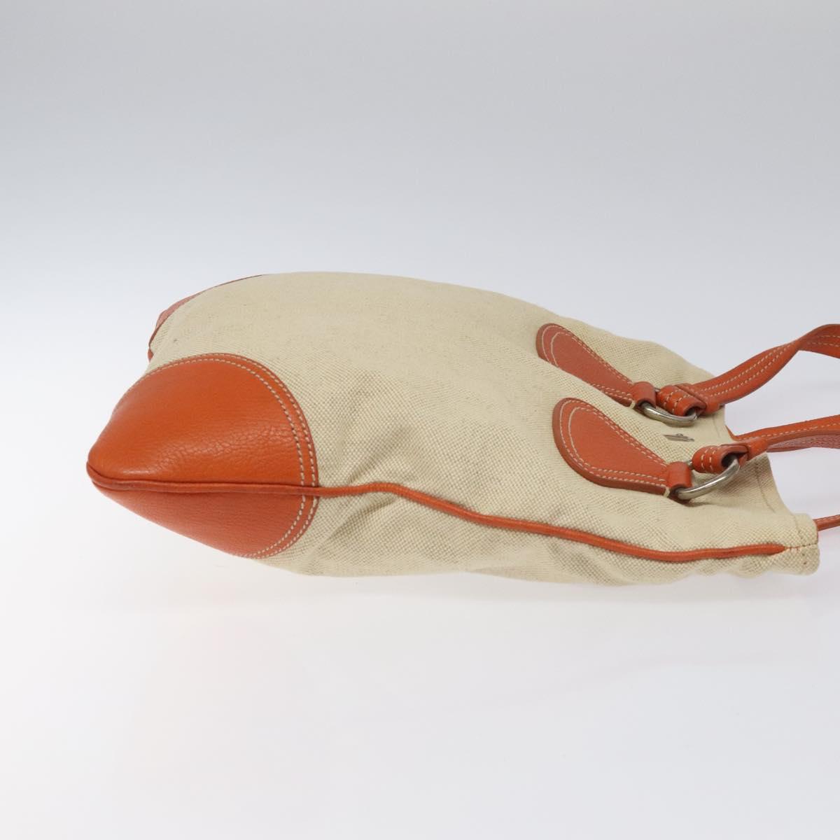 PRADA Hand Bag Canvas Beige Silver Auth EC559