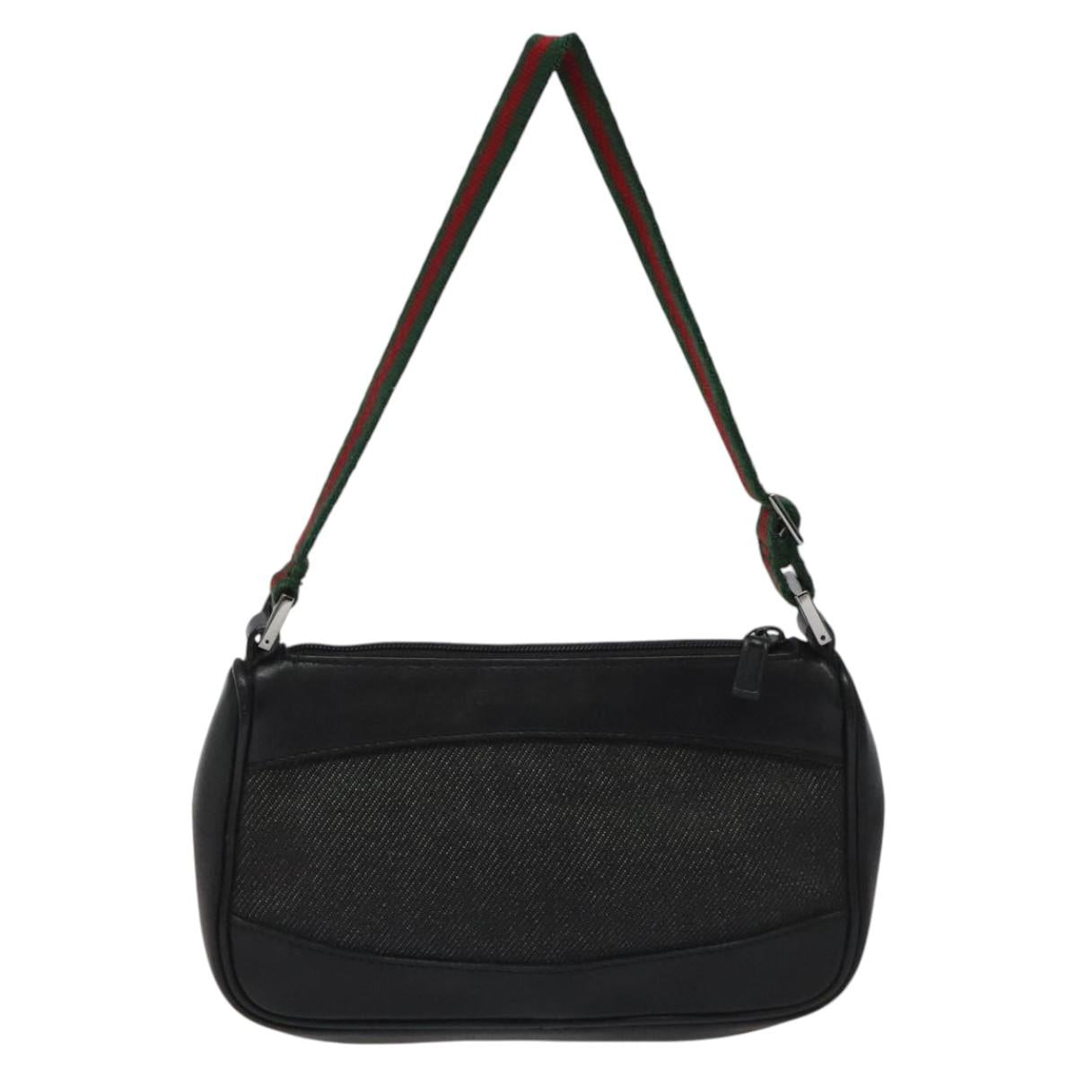 GUCCI Web Sherry Line Accessory Pouch Canvas Black Red Green 92821 Auth EC563