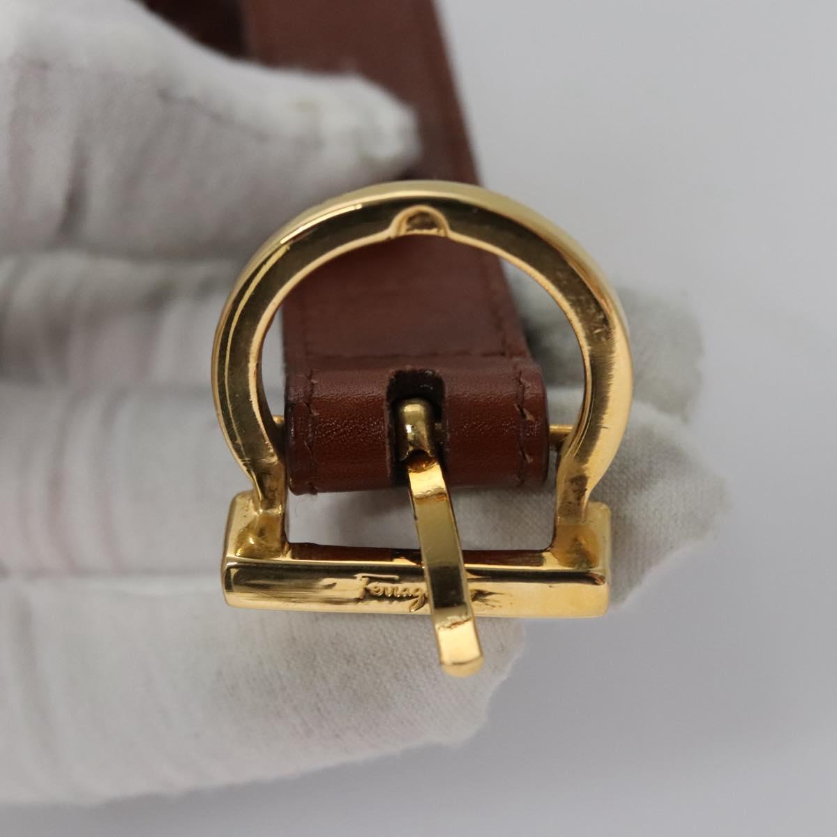 Salvatore Ferragamo Gancini Shoulder Bag Leather Brown Gold Auth EC575