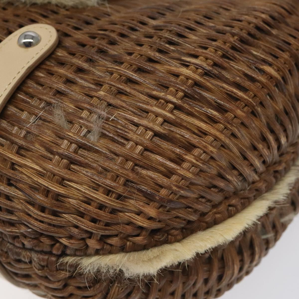 Salvatore Ferragamo Gancini Shoulder Bag Rattan Beige Silver Auth EC583