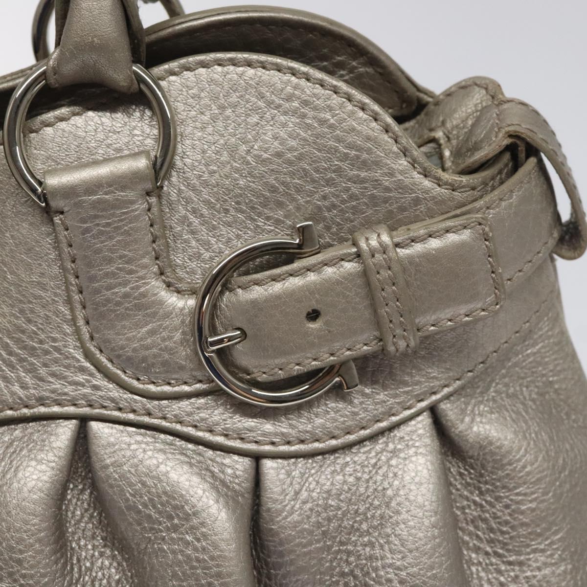 Salvatore Ferragamo Gancini Shoulder Bag Leather Silver Auth EC587