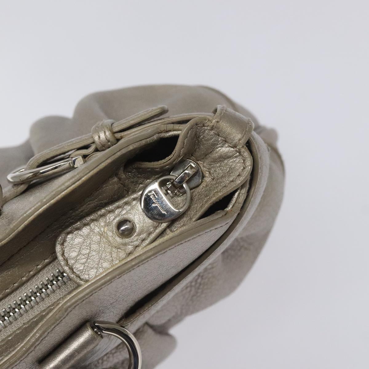 Salvatore Ferragamo Gancini Shoulder Bag Leather Silver Auth EC587