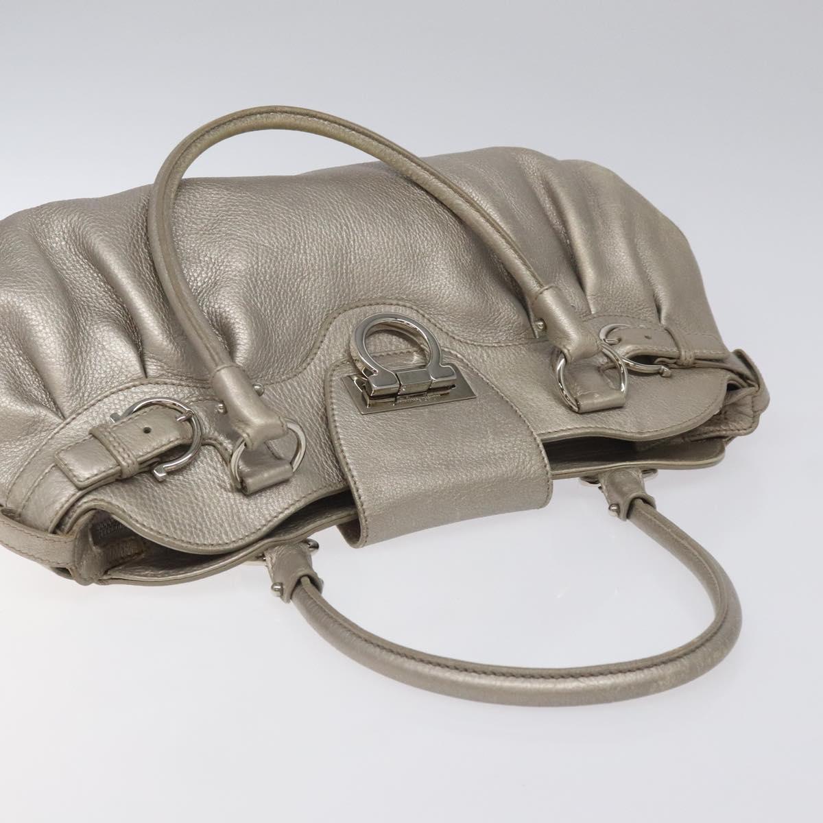 Salvatore Ferragamo Gancini Shoulder Bag Leather Silver Auth EC587
