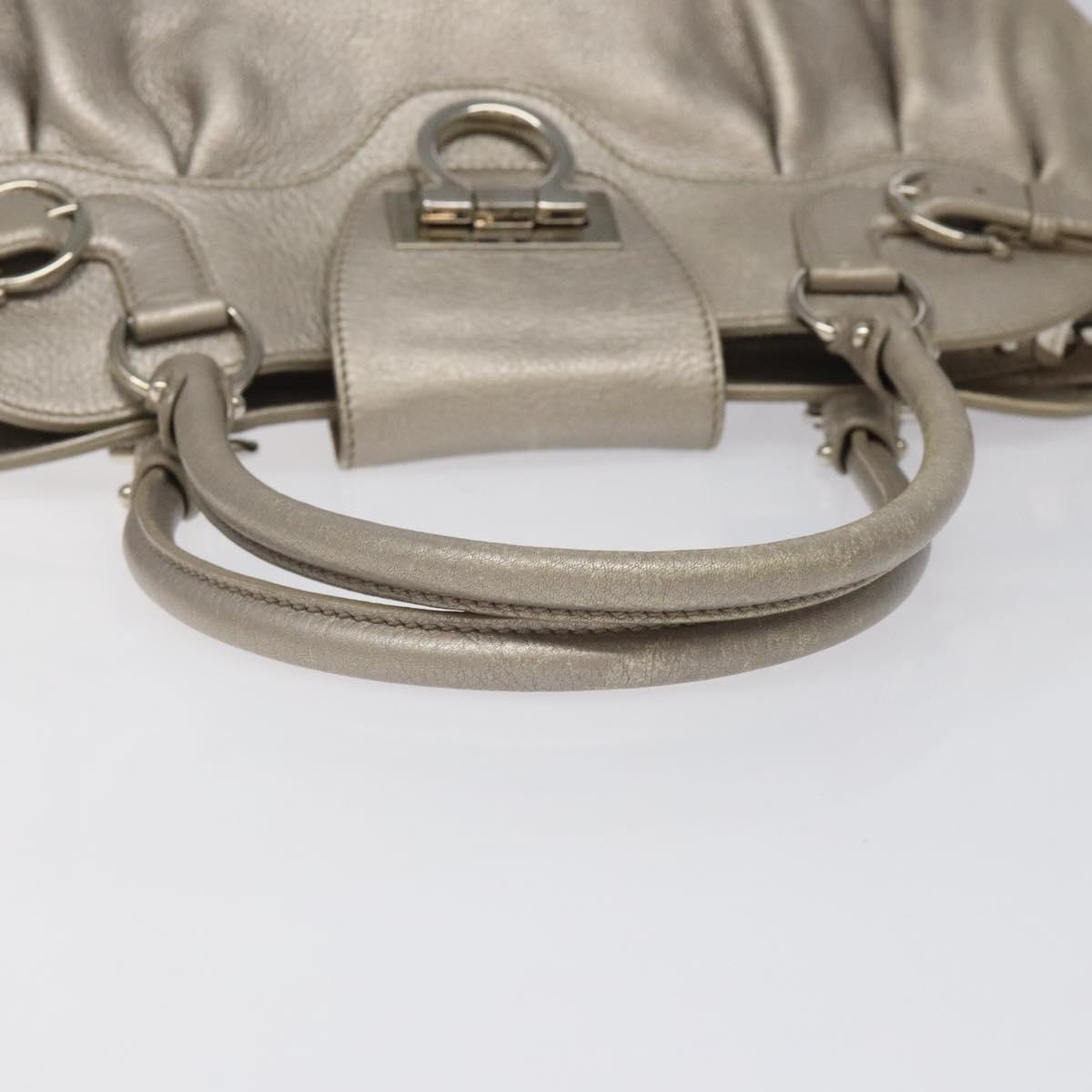 Salvatore Ferragamo Gancini Shoulder Bag Leather Silver Auth EC587