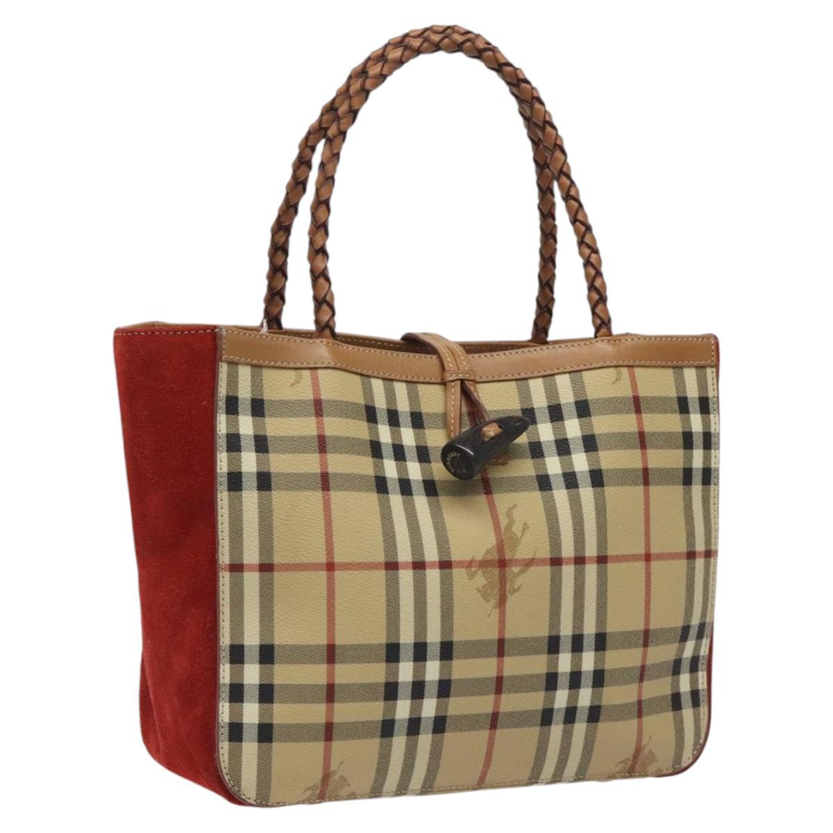 BURBERRY Nova Check Hand Bag PVC Beige Auth EC590