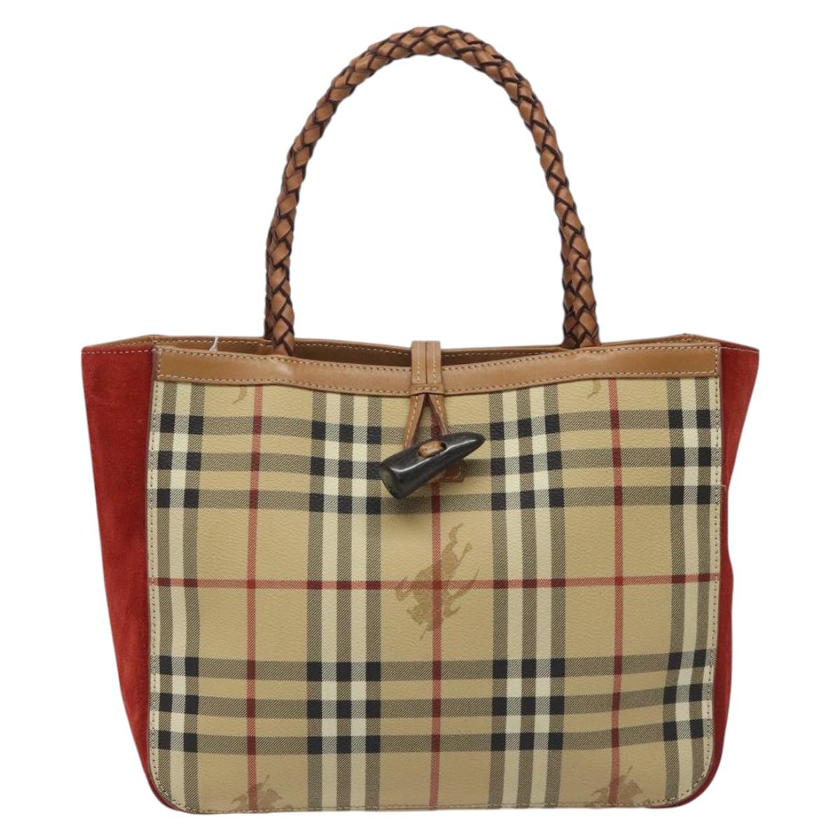 BURBERRY Nova Check Hand Bag PVC Beige Auth EC590