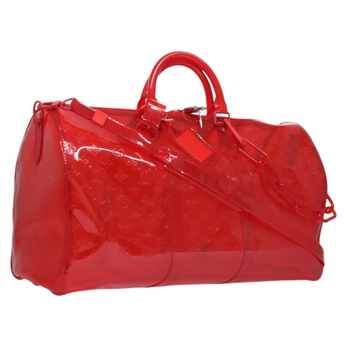 LOUIS VUITTON Monogram Vinyl Keepall Bandouliere 50 Bag Red M41416 Auth ec591SAM