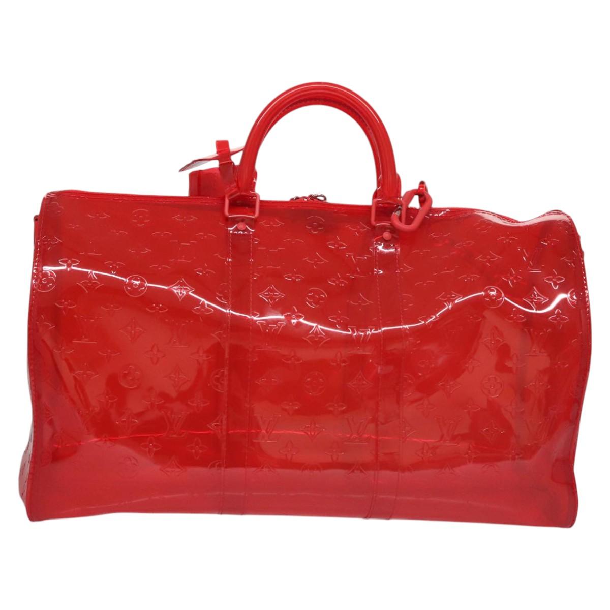 LOUIS VUITTON Monogram Vinyl Keepall Bandouliere 50 Bag Red M41416 Auth EC591SA