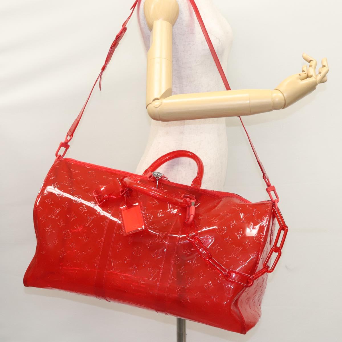LOUIS VUITTON Monogram Vinyl Keepall Bandouliere 50 Bag Red M41416 Auth EC591SA
