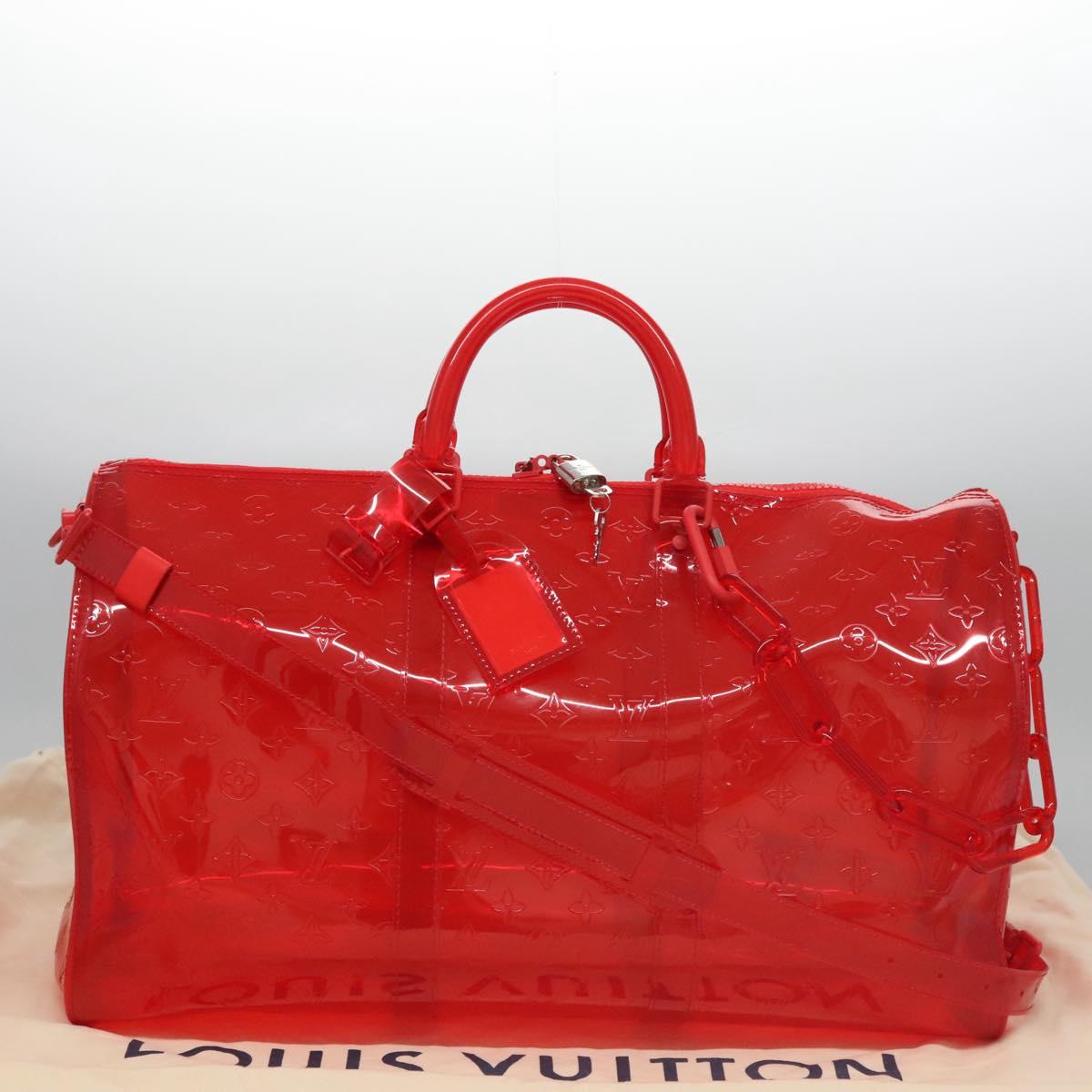 LOUIS VUITTON Monogram Vinyl Keepall Bandouliere 50 Bag Red M41416 Auth ec591SAM