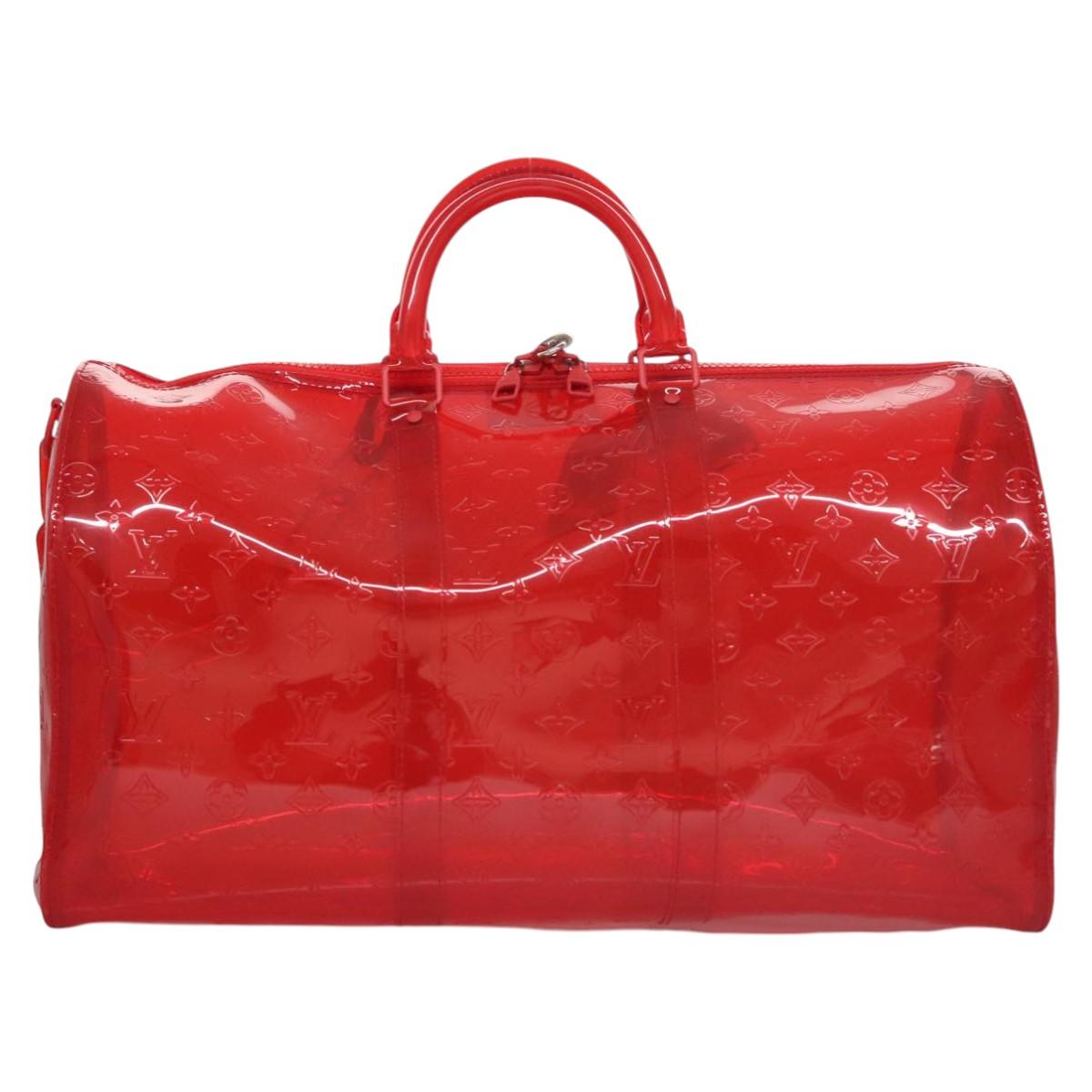 LOUIS VUITTON Monogram Vinyl Keepall Bandouliere 50 Bag Red M41416 Auth ec591SAM