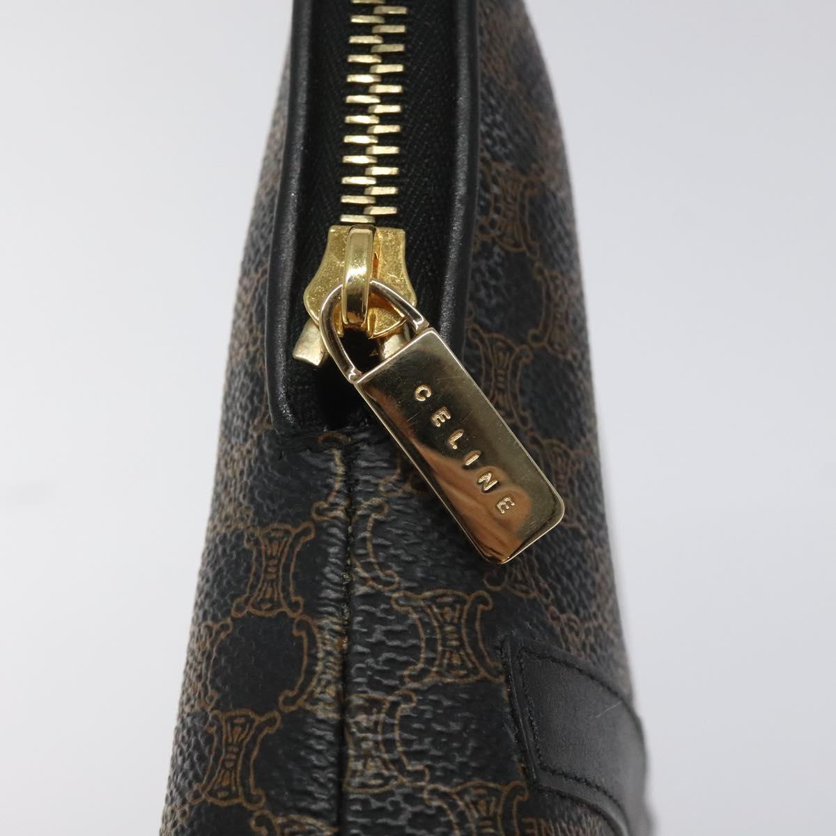 CELINE Macadam Canvas Pouch PVC Leather Black Gold Auth EC600V