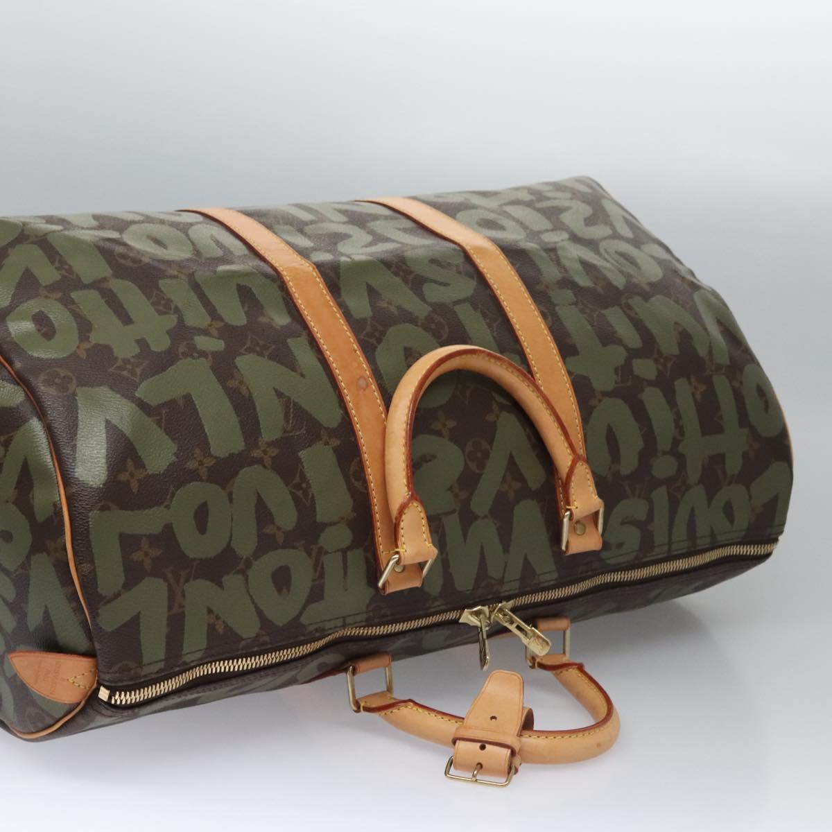 LOUIS VUITTON Monogram graffiti Keepall 50 Boston Bag Khaki M92196 Auth EC602AV