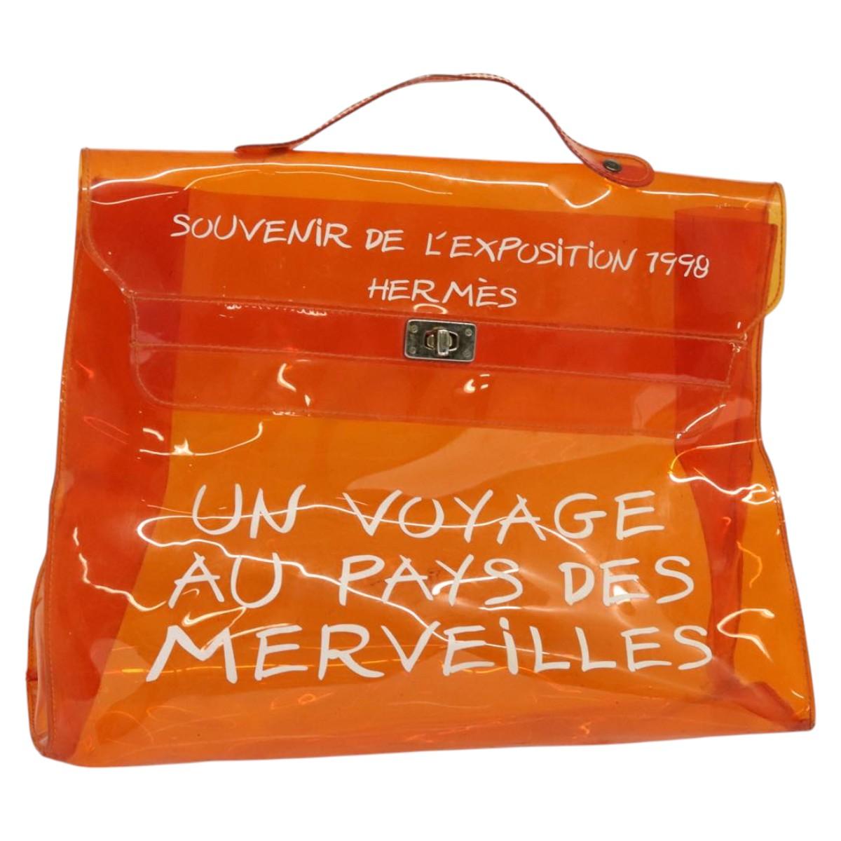 HERMES Vinyl Kelly Hand Bag Vinyl Orange Auth EC633