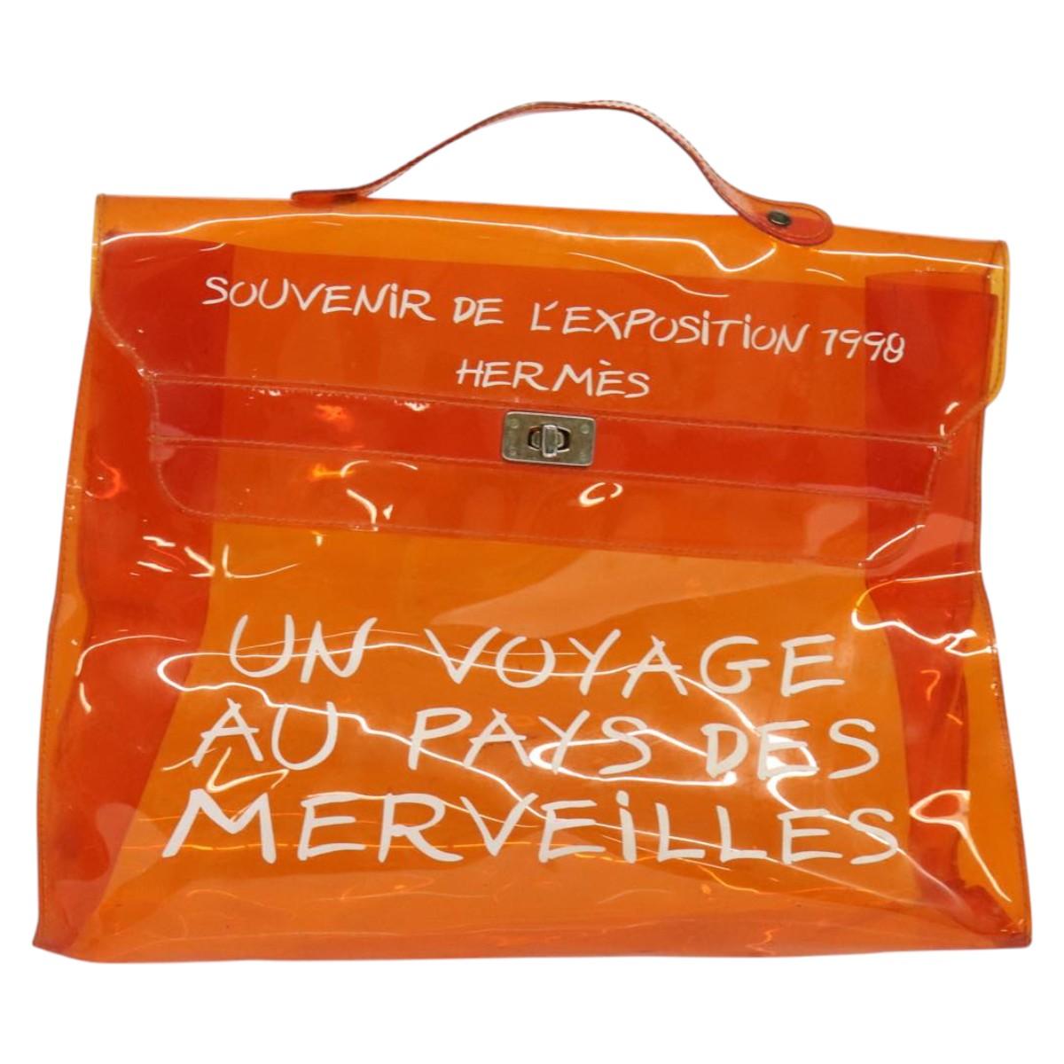 HERMES Vinyl Kelly Hand Bag Vinyl Orange Auth EC633