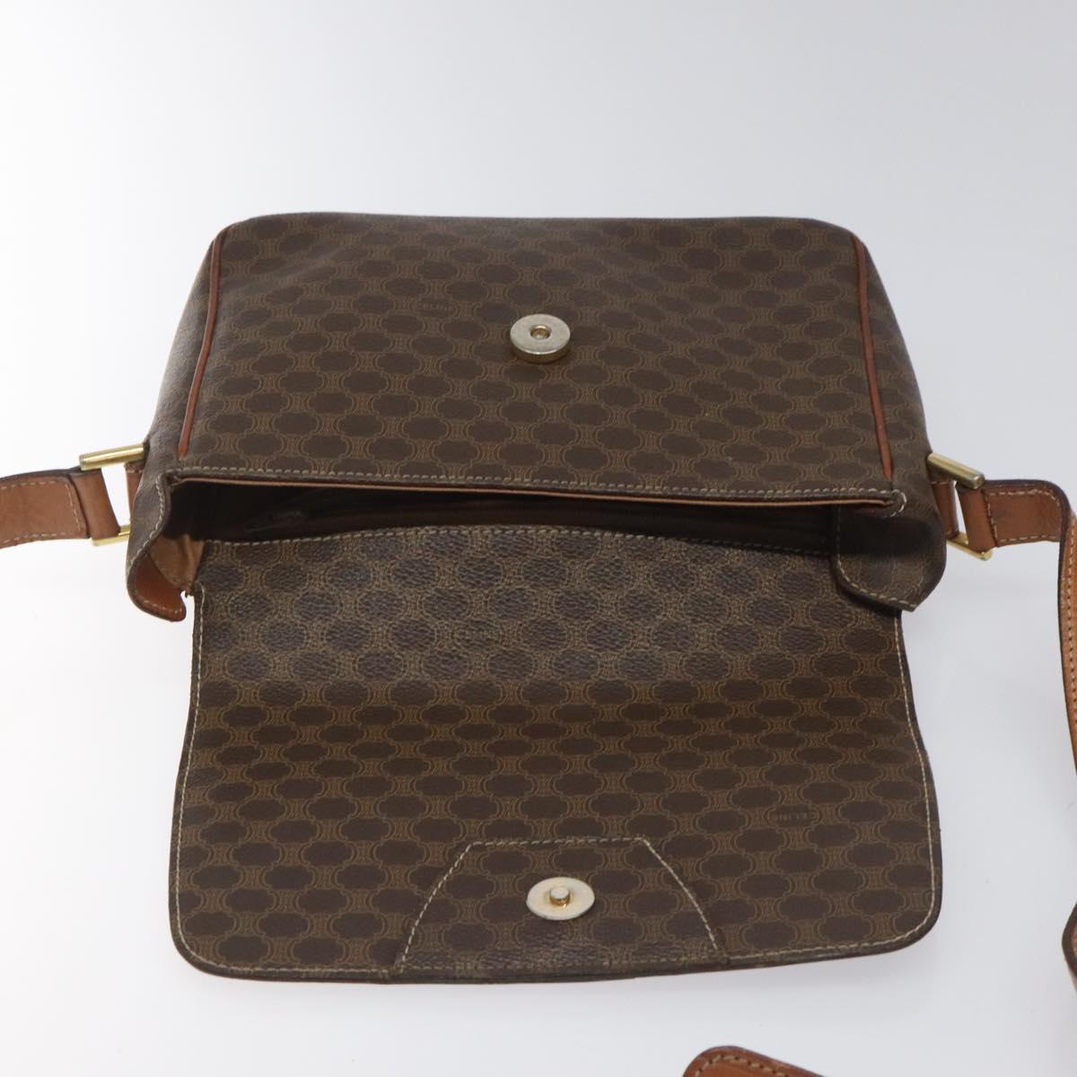 CELINE Macadam Canvas Shoulder Bag PVC Leather Brown Gold Auth EC639