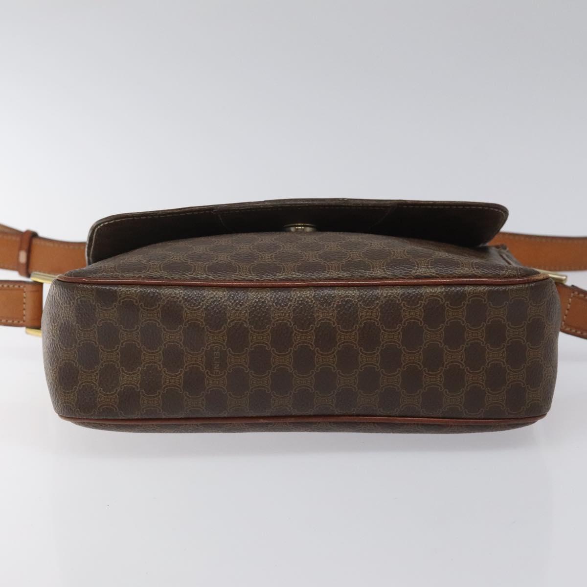 CELINE Macadam Canvas Shoulder Bag PVC Leather Brown Gold Auth EC639