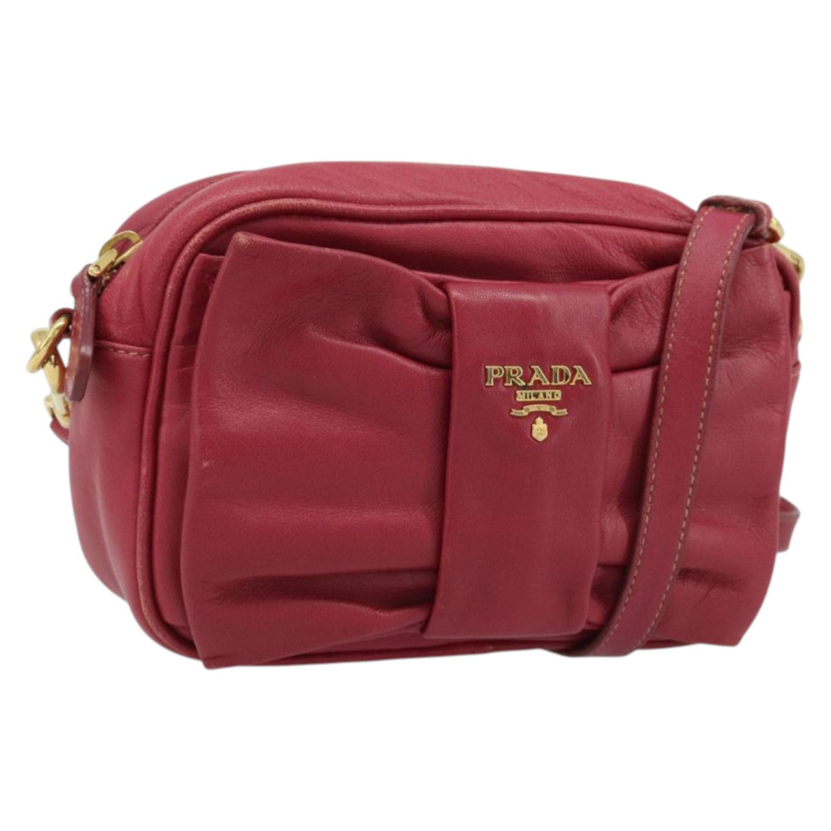 PRADA Shoulder Bag Leather Pink Auth EC644
