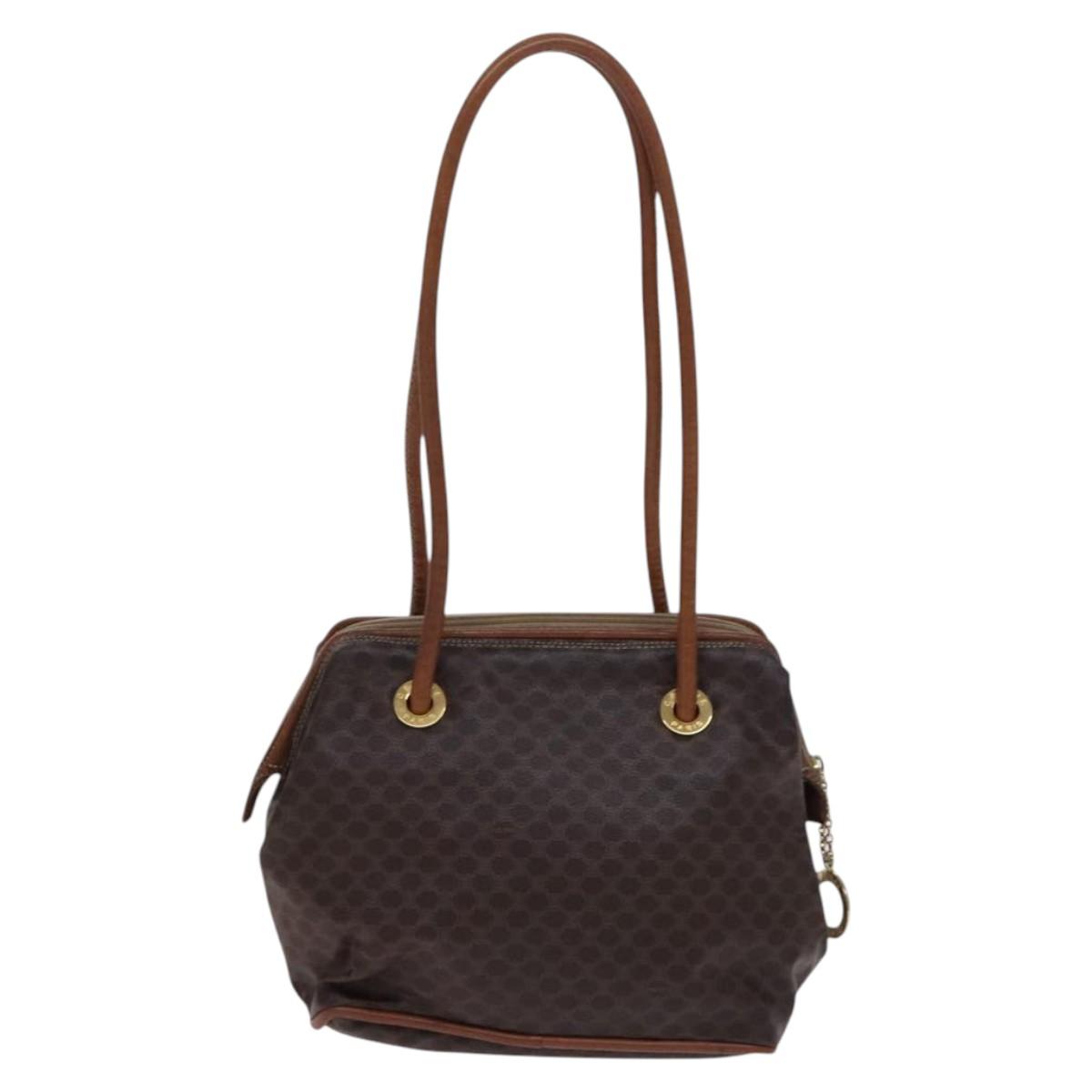 CELINE Macadam Canvas Shoulder Bag PVC Leather Brown Gold Auth EC653