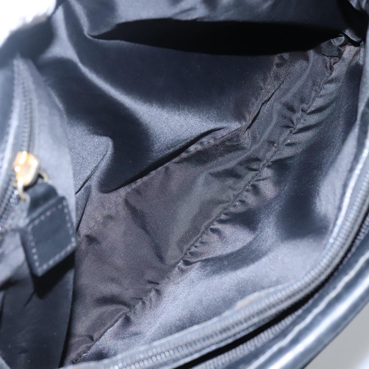 CELINE Shoulder Bag Nylon Black Gold Auth EC662