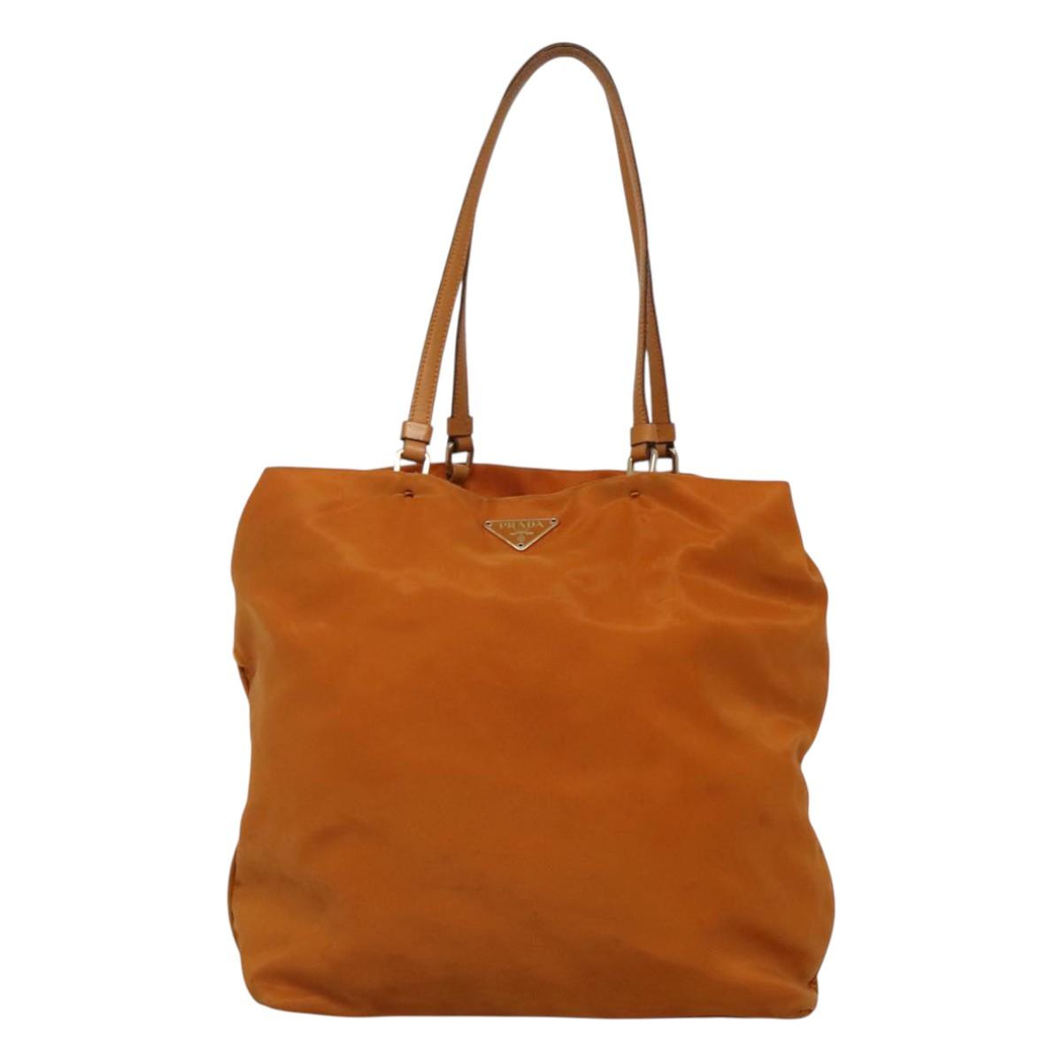 PRADA Shoulder Bag Nylon Orange Gold Auth EC663