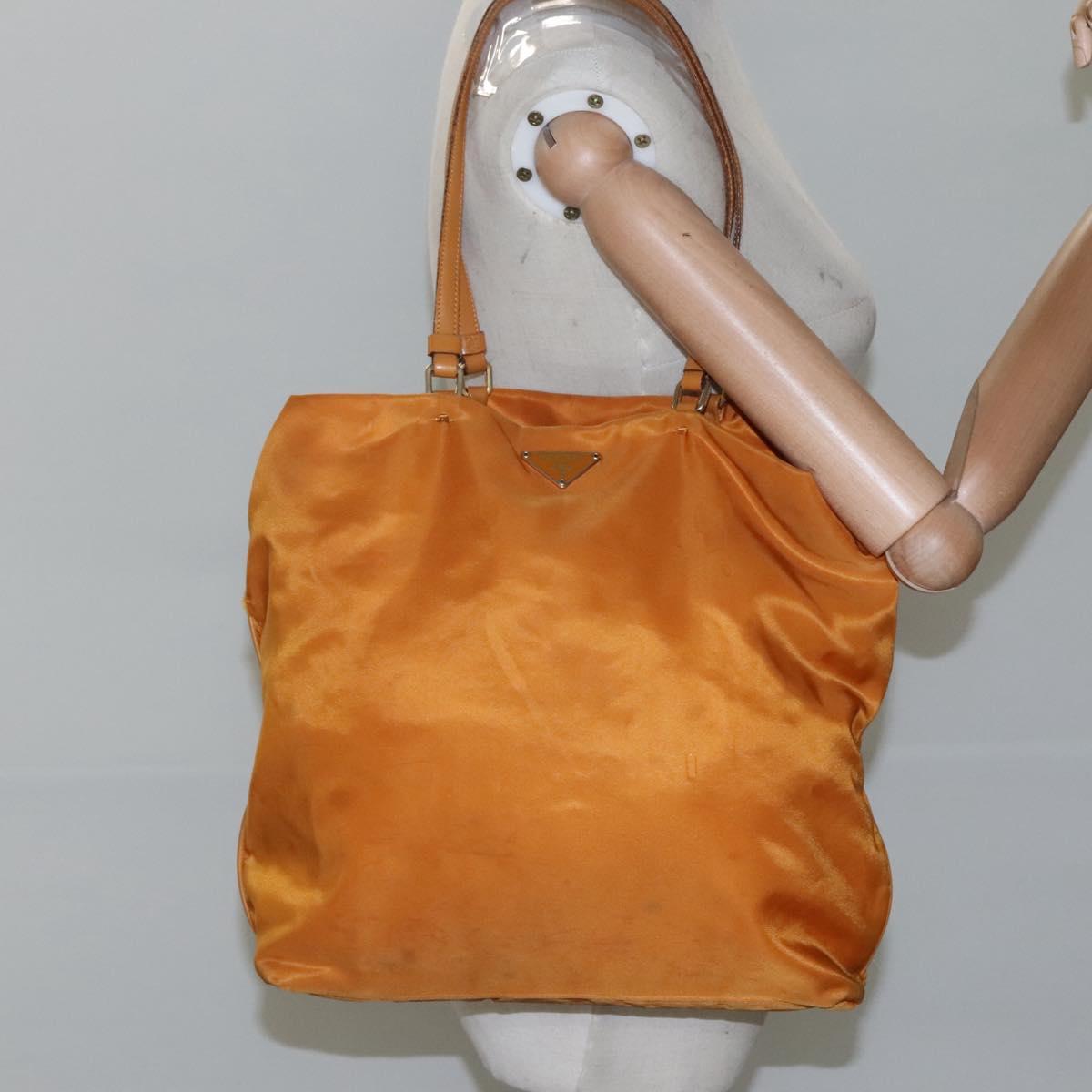 PRADA Shoulder Bag Nylon Orange Gold Auth EC663